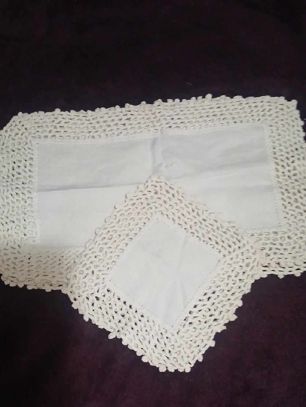 Handmade Crochet Trim Linen Doilies Set - Ivory